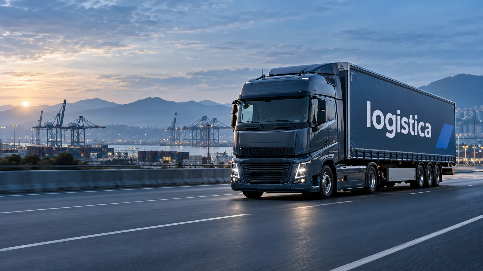 Liman yakınında ilerleyen Logistica tırı
